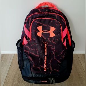 Under Armour Hustle Backpack - Black/Tropic Pink, 18" x 12" x 8" (28L)